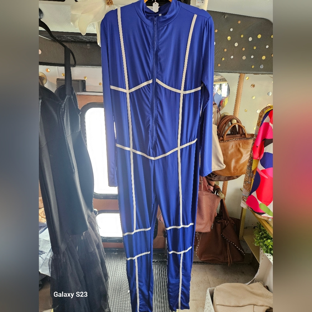 Blue Women's Jumpsuit with White Accents